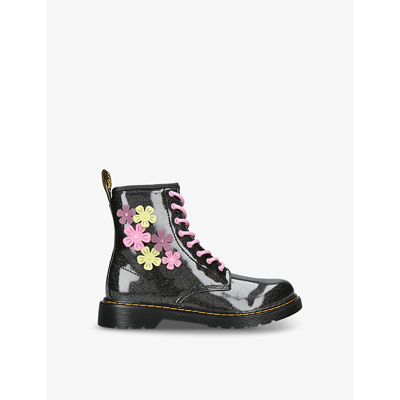 Dr. Martens' Dr Martens Girls Black Kids 1460 Flowers 8-eye Leather Boots 9-10 Years