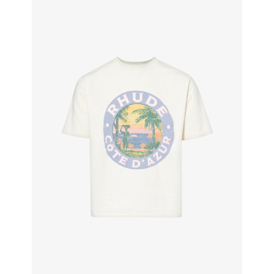 Rhude Lago Cotton T-shirt In Vintage White