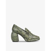 MARTINE ROSE X CLARKS MARTINE ROSE X CLARKS WOMEN'S GREEN SNAKE LEATHER HEELED LOAFERS