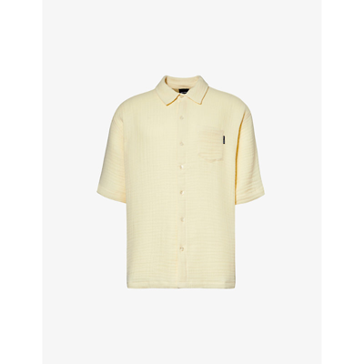 Daily Paper Mens Icing Yellow Enzi Seersucker-texture Cotton Polo Shirt