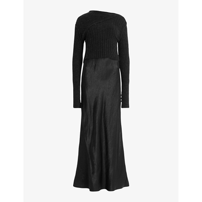 Allsaints Womens Black Amos Wool Jumper And Satin Maxi Dress