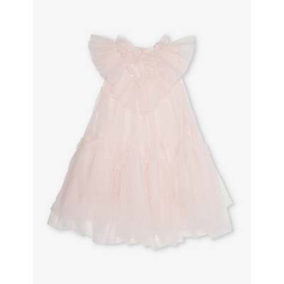 Tutu Du Monde Girls Pink Cloud Kids Ruffle-trim Bead-embellished Woven Dress 2-11 Years