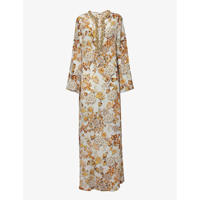 Mary Katrantzou Womens Metallum Aop Ivory Collins Floral-pattern Silk Maxi Dress