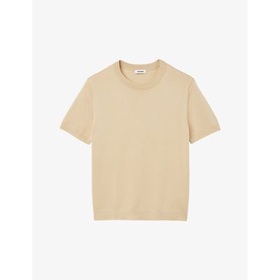 Sandro Mens Bruns Crewneck Classic-fit Knitted T-shirt In Bruns