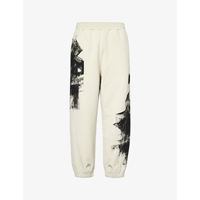 A-cold-wall* A Cold Wall Mens Bone Brushstroke Abstract-print Cotton-jersey Jogging Bottoms