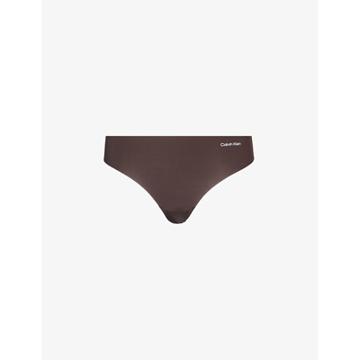 Calvin Klein Womens Woodland Invisibles Logo-print Stretch-woven Thong