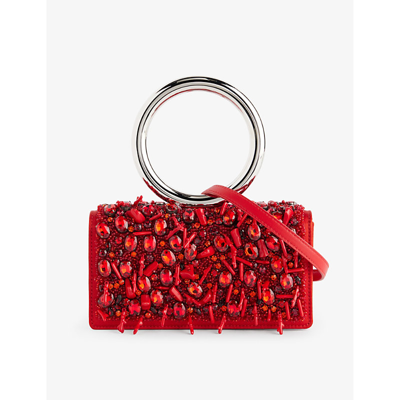 Ferragamo Womens Flame Red Coralli Rhinestone-embellished Leather Clutch Bag
