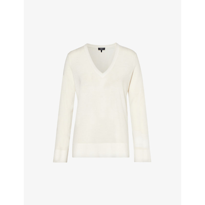 Theory Womens New Ivory V-neck Relaxed-fit Wool, Recycled-nylon And Recycled-elastane Jumper
