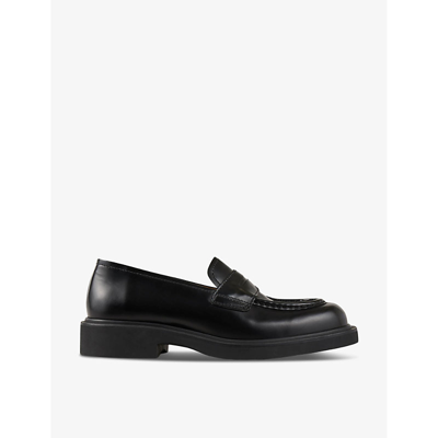 Sandro Penny Slot Leather Loafers In Noir / Gris