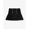 BALMAIN BALMAIN GIRLS BLACK KIDS BUTTON-EMBELLISHED PLEATED STRETCH-WOOL MINI SKIRT 8-13 YEARS