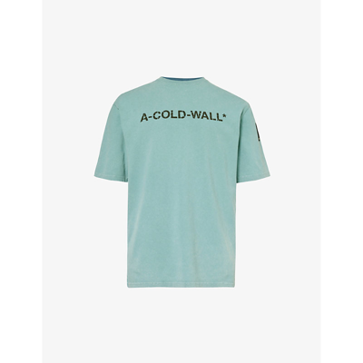 A-cold-wall* A Cold Wall Mens Faded Teal Overdye Logo-print Cotton-jersey T-shirt