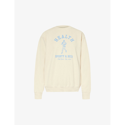Sporty And Rich Ny Running Club Branded-print Cotton-jersey Sweatshirt In Cream