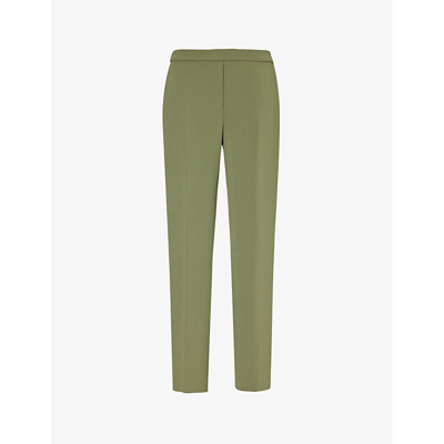 Theory Womens Bright Olive Pressed-crease Tapered-leg Mid-rise Crepe Trousers