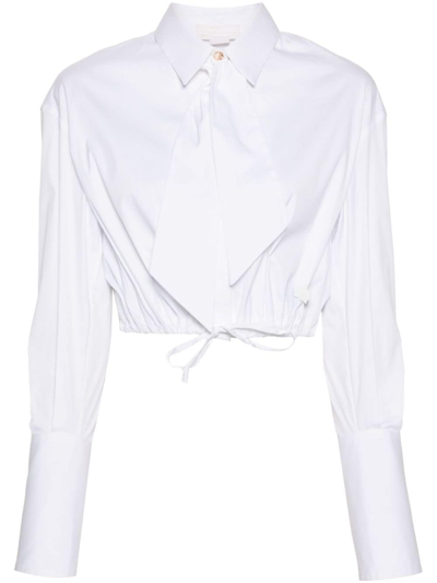 Genny Logo-plaque Cropped Poplin Shirt In White