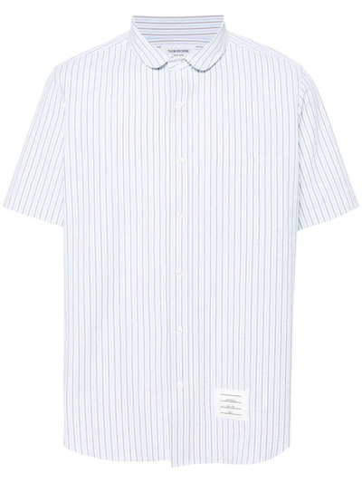 Thom Browne Striped Seersucker Cotton Shirt In Blue