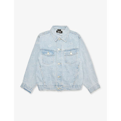Molo Kids' Hedley Embroidered Denim Jacket In Happiness Light