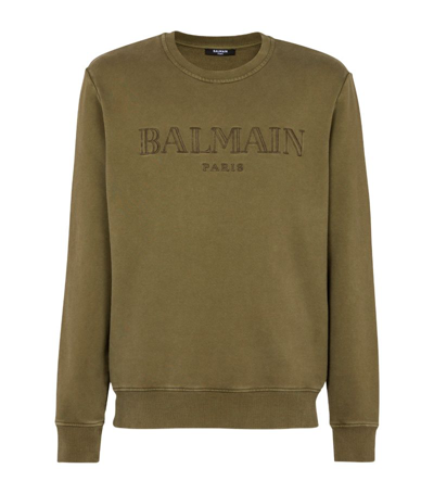 Balmain Cotton Embroidered Sweatshirt In Green