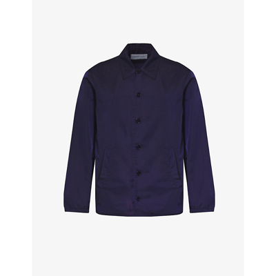 Dries Van Noten Mens Blue Point-collar Garment-dyed Shell Jacket