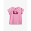Benetton Girls Fuchsia Pink Kids Branded Glitter-embellished Organic-cotton T-shirt 18 Months - 6 Ye