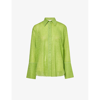 Oseree Metallic-threading Bell-sleeve Shirt In Lime