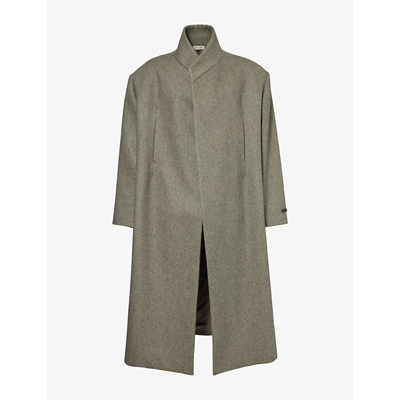 Fear Of God Mens Melange Ash Oversized Brand-tab Relaxed-fit Wool And Cotton-blend Coat