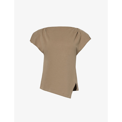 Isabel Marant Womens Khaki Sebani Padded-shoulder Cotton-jersey Top