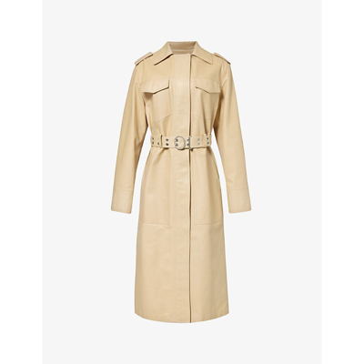 Jil Sander Womens Beaver Spread-collar Belted Leather Trench Coat