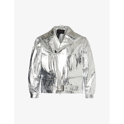 Simone Rocha Metallic-leather Biker Jacket In Silver