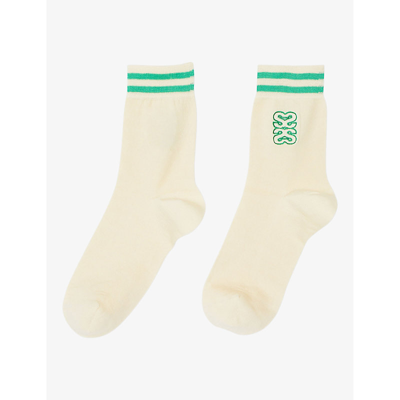 Sandro Womens Naturels Logo-embroidered Ribbed Stretch-cotton Socks