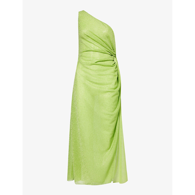 Oseree Womens Lime Lumiere Metallic Woven Midi Dress