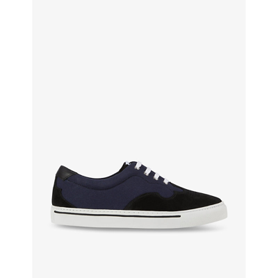 The Kooples Mens Navy Embroidered-trim Low-top Canvas And Leather Trainers