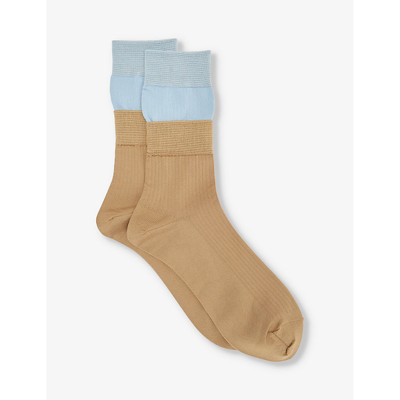 Sacai Mens Beige Branded Contrast-panel Knitted Socks