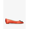 Manolo Blahnik Red Satin Hangsi Flat In Peach