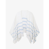 THE WHITE COMPANY STRIPE-PATTERN FRINGED-HEM COTTON AND CASHMERE-BLEND PONCHO