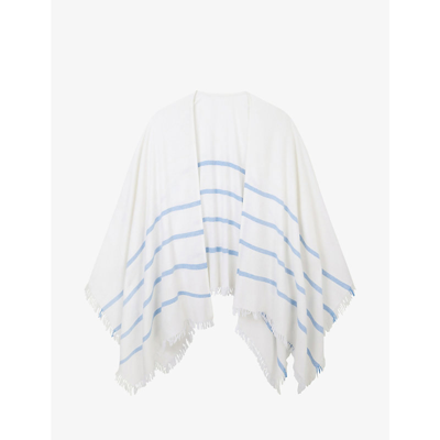 The White Company Womens Ivory Stripe-pattern Fringed-hem Cotton And Cashmere-blend Poncho