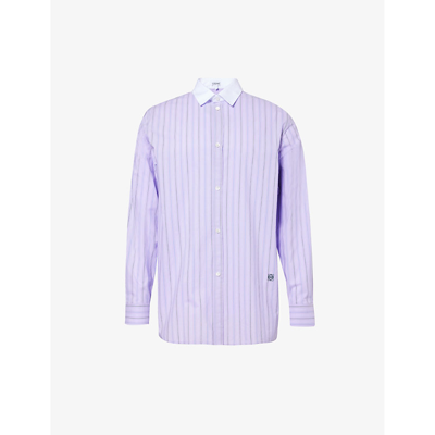 Loewe Mens Baby Lilac Brand-embroidered Pleated-cuff Relaxed-fit Cotton-poplin Shirt