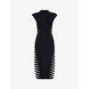 Herve Leger Turtleneck Colorblock Intarsia Cap-sleeve Midi Dress In Black Alabaster