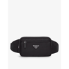 PRADA PRADA BLACK BRAND-PLAQUE RE-NYLON AND SAFFIANO-LEATHER BELT BAG