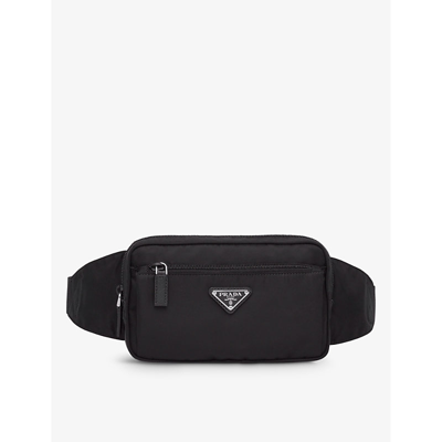 Prada Black Brand-plaque Re-nylon And Saffiano-leather Belt Bag