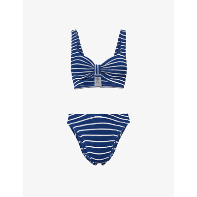 Hunza G Bonnie Striped Recycled Polyester-blend Bikini In Blue