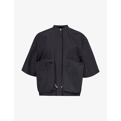 Jil Sander Womens Black Zip-pocket Round-neck Cotton-blend Shirt