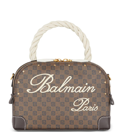 Balmain Canvas-leather Make Up Top-handle Bag In Brown