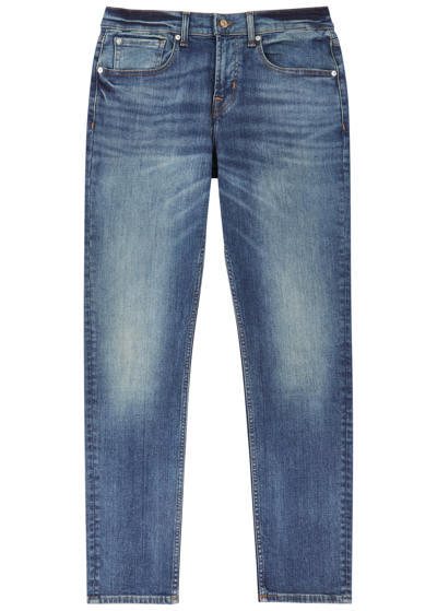 7 For All Mankind Slimmy Tapered Slim-leg Jeans In Mid Blu