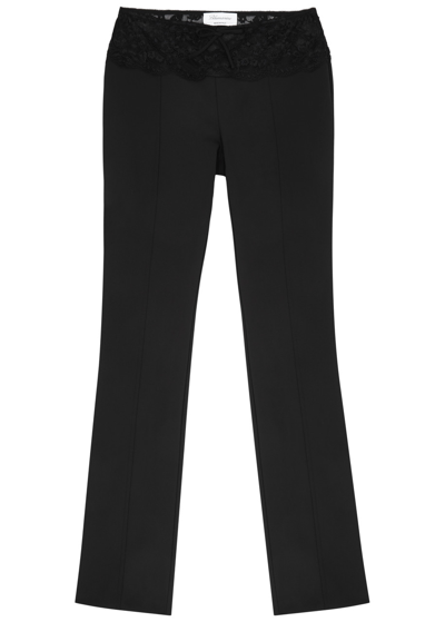 Blumarine Lace-trimmed Stretch-jersey Trousers In Black