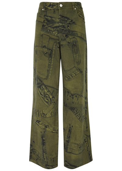 Blumarine Printed Wide-leg Jeans In Khaki