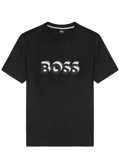Hugo Boss Logo-rubberised Cotton T-shirt In Blue