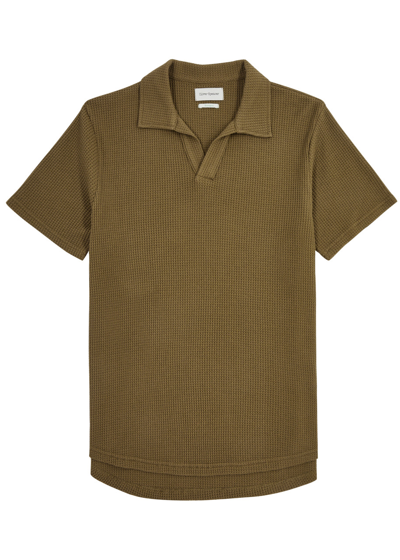 Oliver Spencer Austell Waffle-knit Cotton Polo Shirt In Brown
