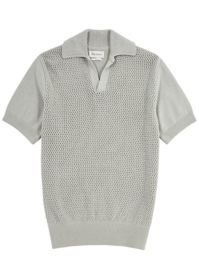 Oliver Spencer Penhale Pointelle-knit Cotton Polo Shirt In Light Green