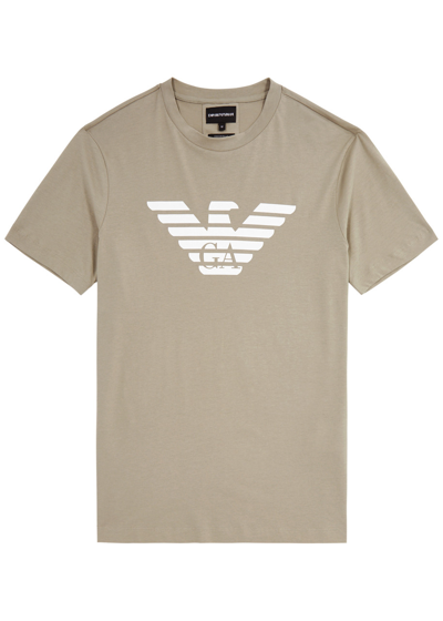 Emporio Armani Logo-print Cotton T-shirt In Beige
