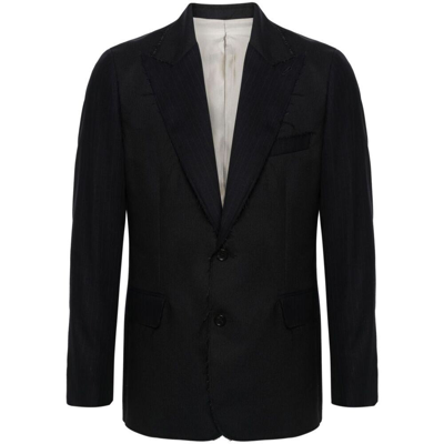 Eraldo Frayed Pinstriped Wool Blazer In Blue